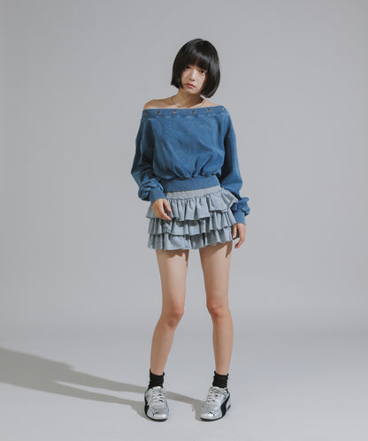 Vintage-Style Off-Shoulder Cropped Sweatshirt