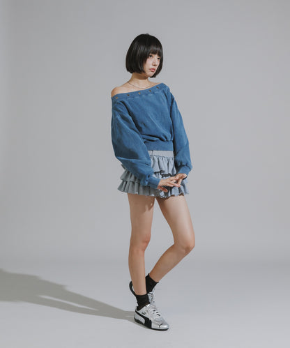 Vintage-Style Off-Shoulder Cropped Sweatshirt