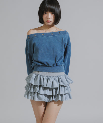 Vintage-Style Off-Shoulder Cropped Sweatshirt