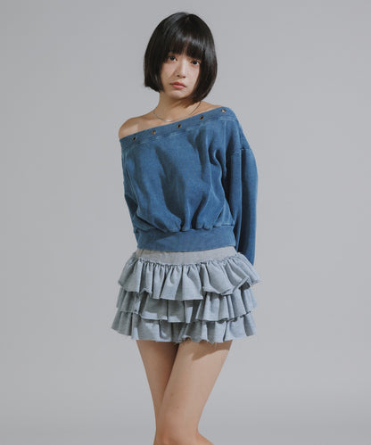 Vintage-Style Off-Shoulder Cropped Sweatshirt