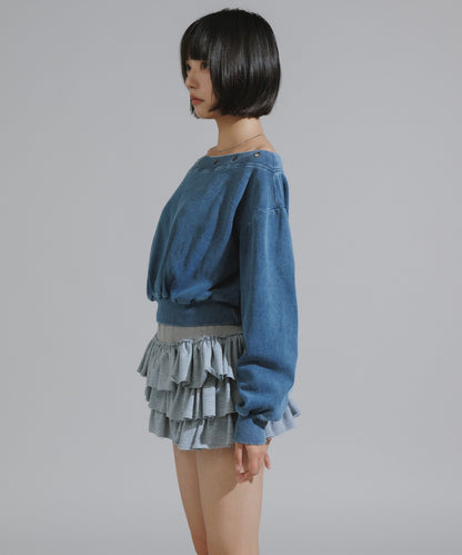 Vintage-Style Off-Shoulder Cropped Sweatshirt