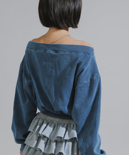 Vintage-Style Off-Shoulder Cropped Sweatshirt