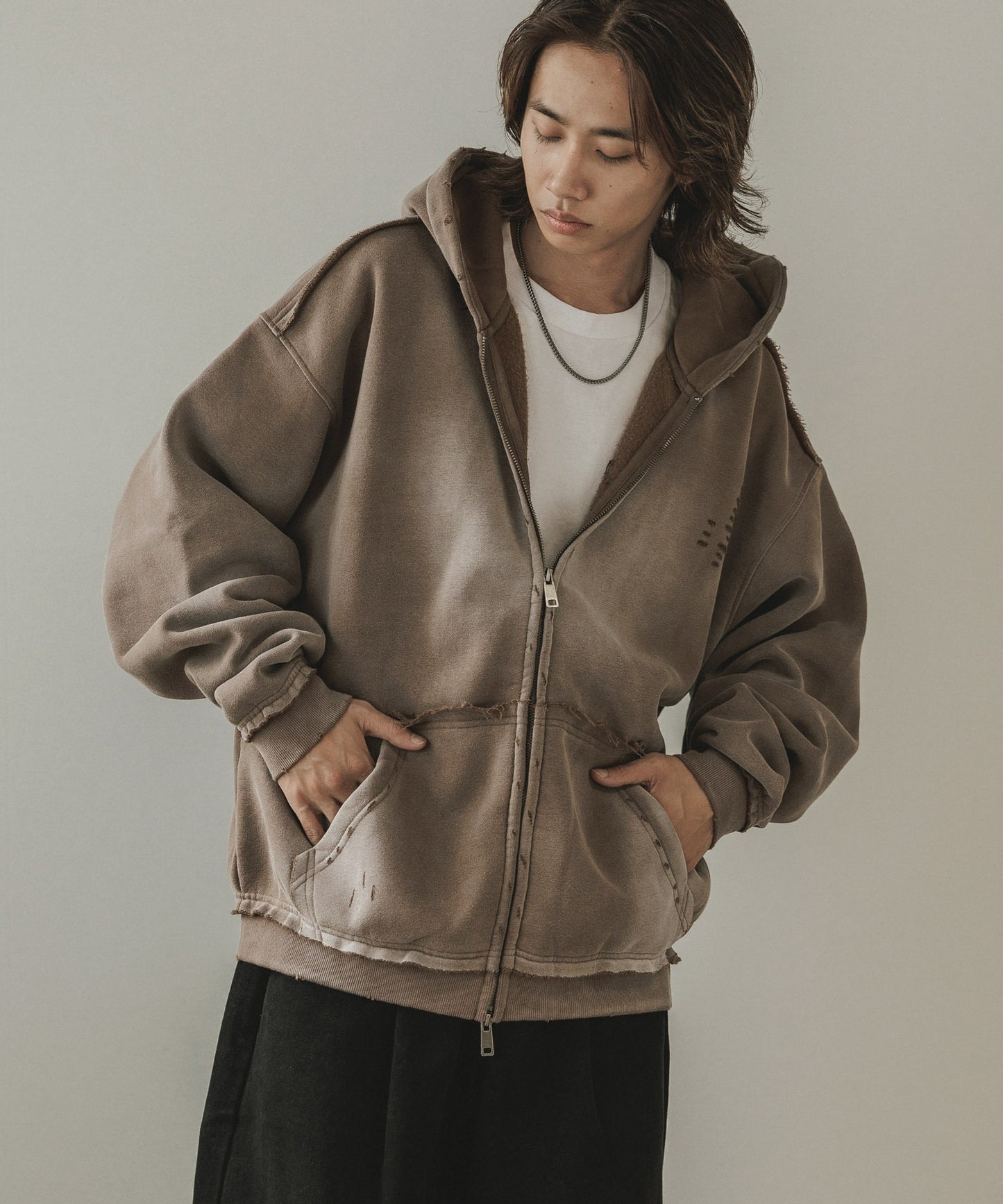 ALL RUNS / ヴィンテージ ウォッシュ加工 ダブルジップパーカー