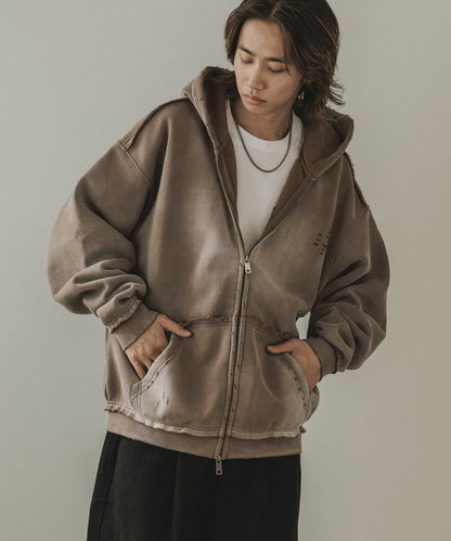 ALL RUNS / ヴィンテージ ウォッシュ加工 ダブルジップパーカー