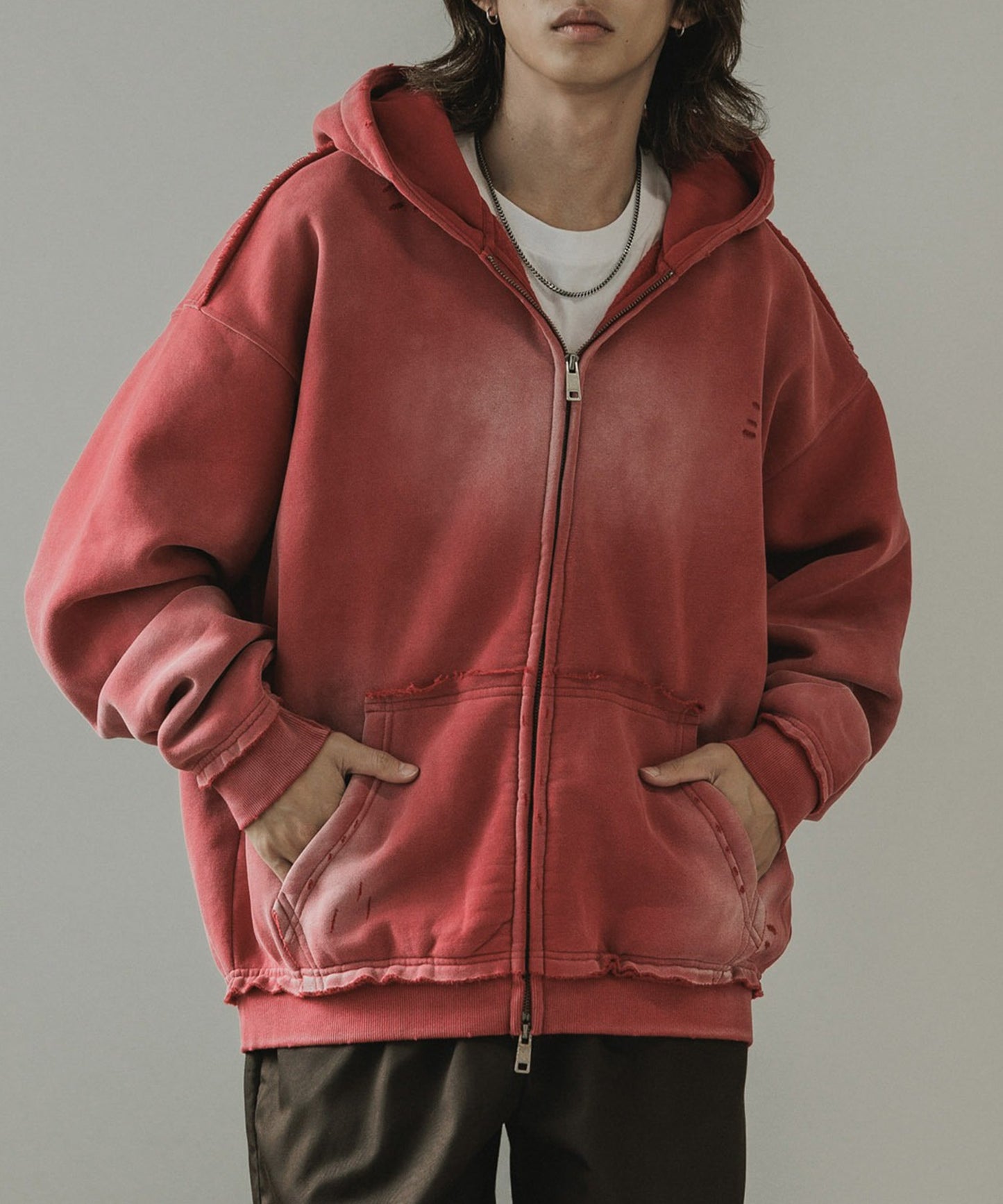 ALL RUNS / ヴィンテージ ウォッシュ加工 ダブルジップパーカー