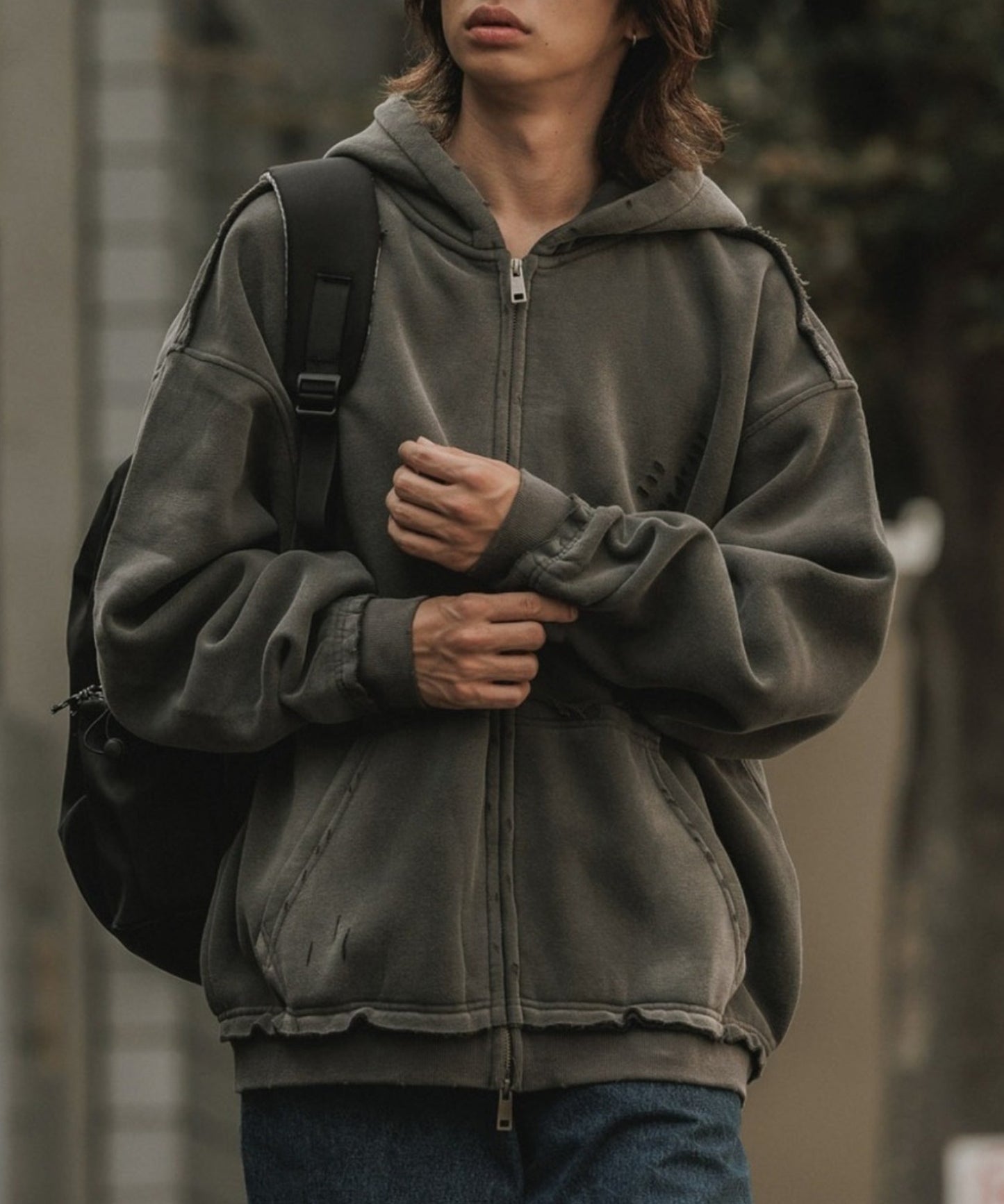 ALL RUNS / ヴィンテージ ウォッシュ加工 ダブルジップパーカー