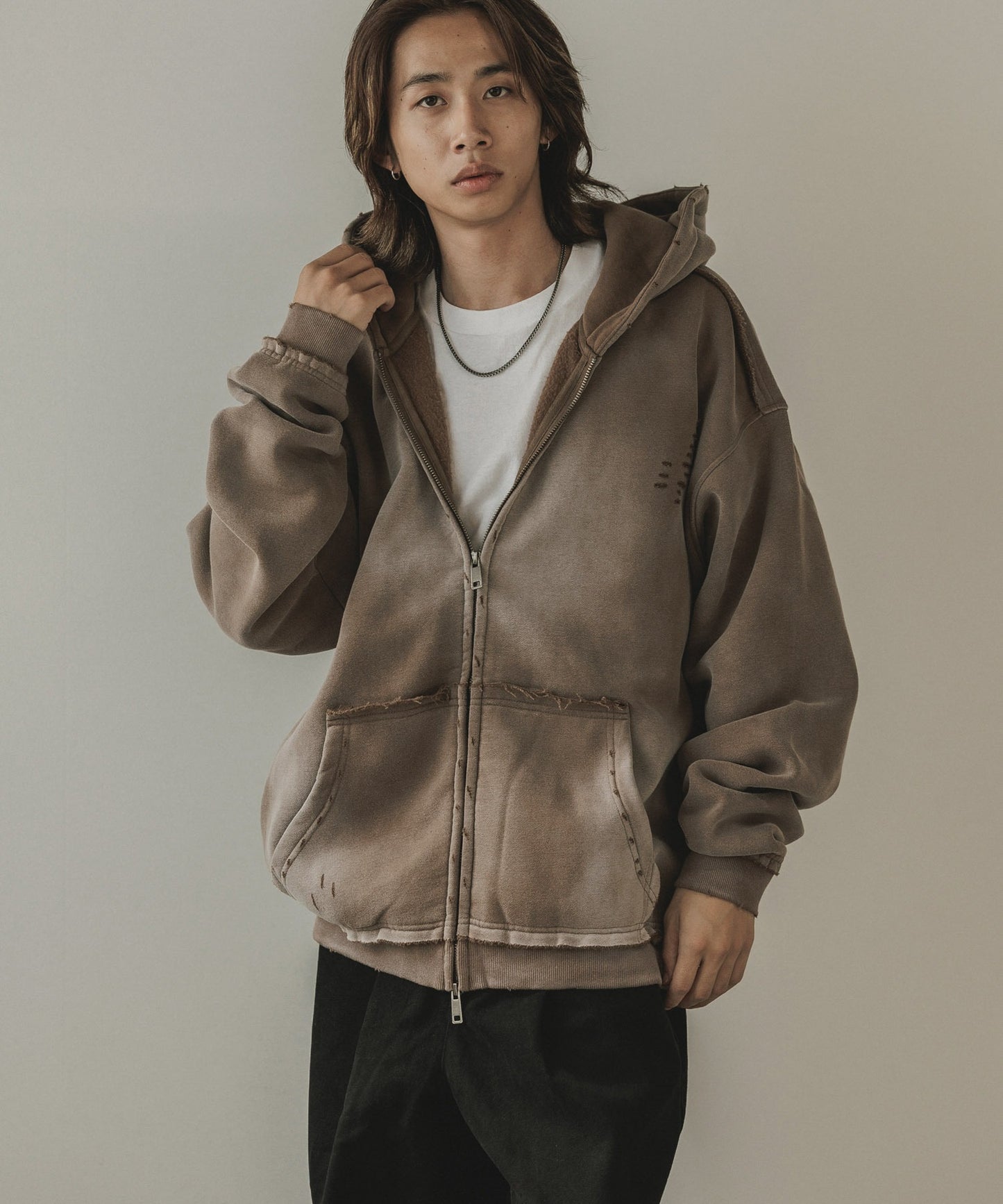 ALL RUNS / ヴィンテージ ウォッシュ加工 ダブルジップパーカー