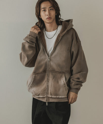 ALL RUNS / ヴィンテージ ウォッシュ加工 ダブルジップパーカー