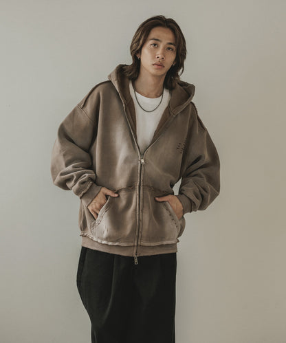 ALL RUNS / ヴィンテージ ウォッシュ加工 ダブルジップパーカー