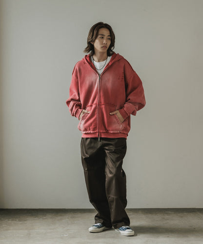ALL RUNS / ヴィンテージ ウォッシュ加工 ダブルジップパーカー