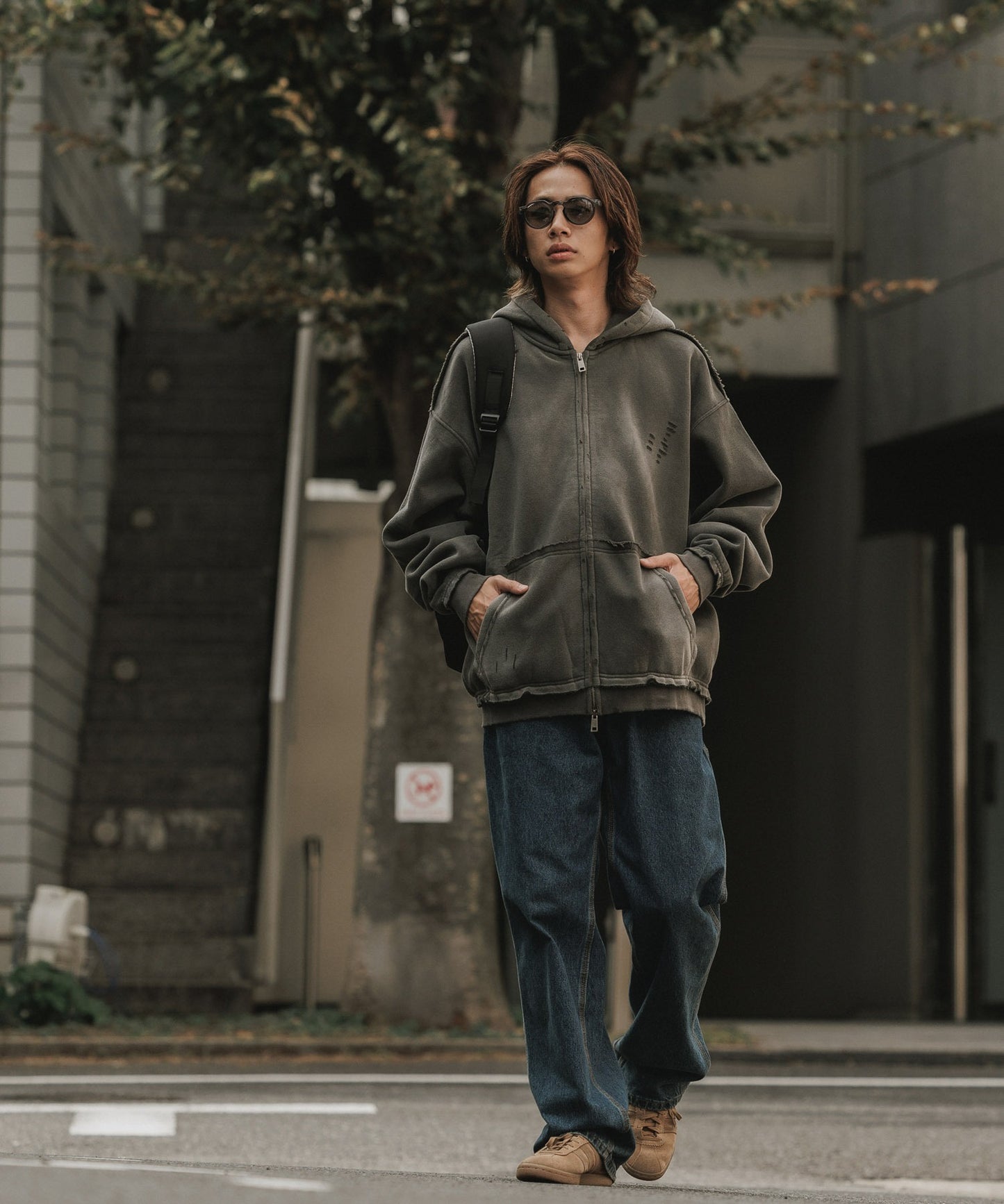 ALL RUNS / ヴィンテージ ウォッシュ加工 ダブルジップパーカー