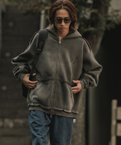 ALL RUNS / ヴィンテージ ウォッシュ加工 ダブルジップパーカー