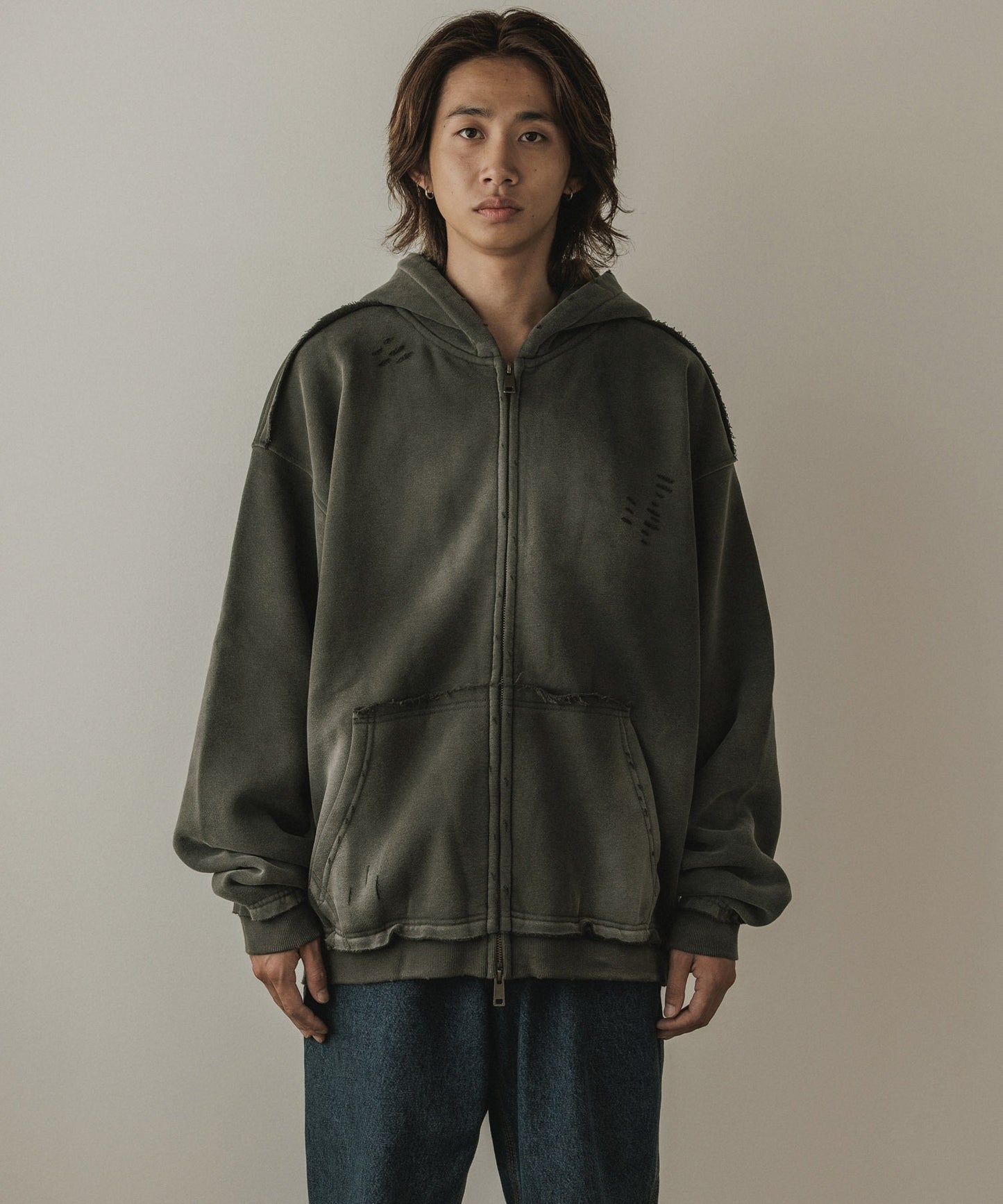 ALL RUNS / ヴィンテージ ウォッシュ加工 ダブルジップパーカー