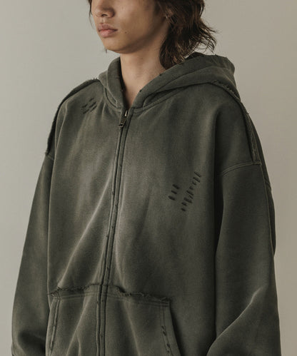 ALL RUNS / ヴィンテージ ウォッシュ加工 ダブルジップパーカー