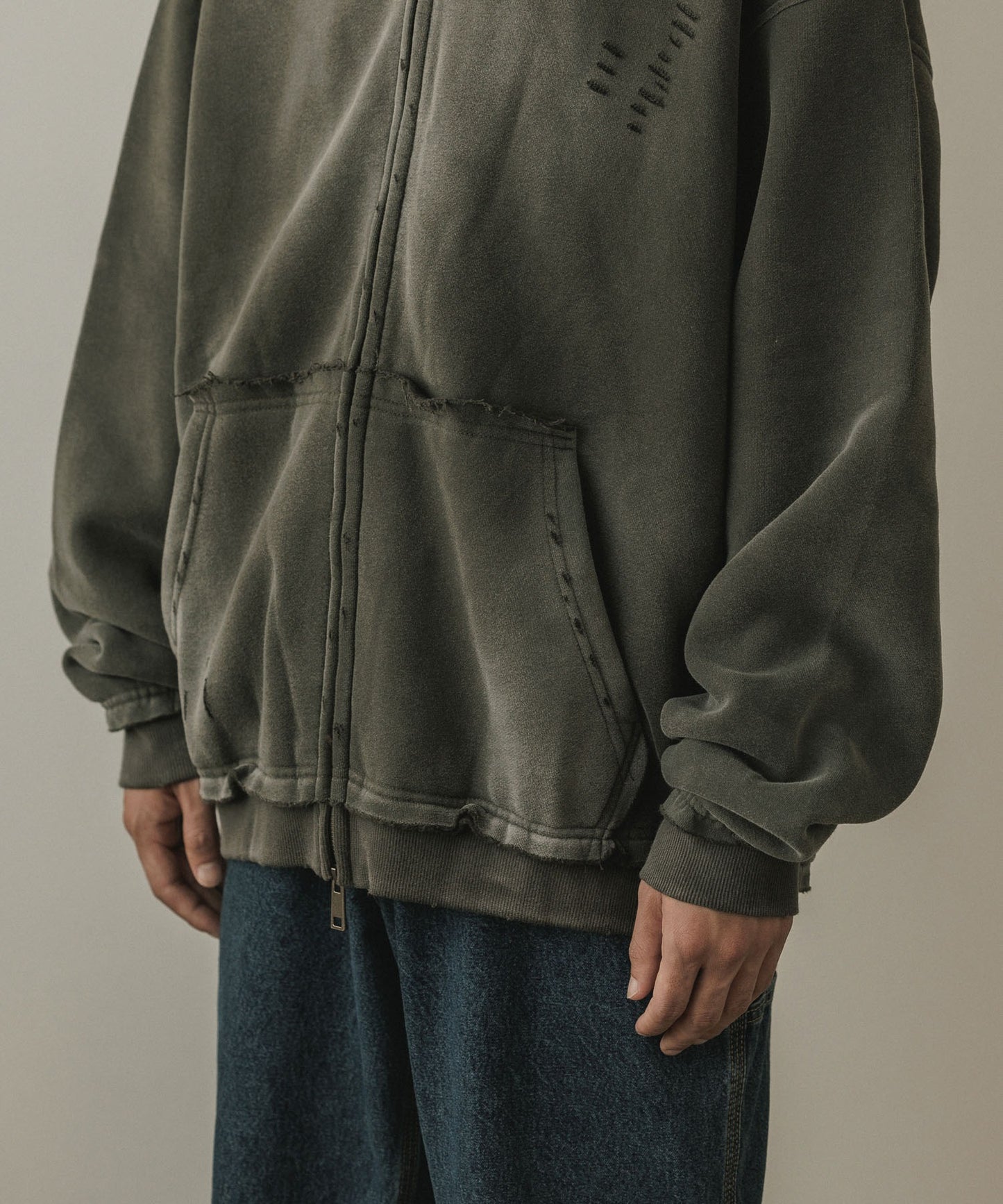 ALL RUNS / ヴィンテージ ウォッシュ加工 ダブルジップパーカー