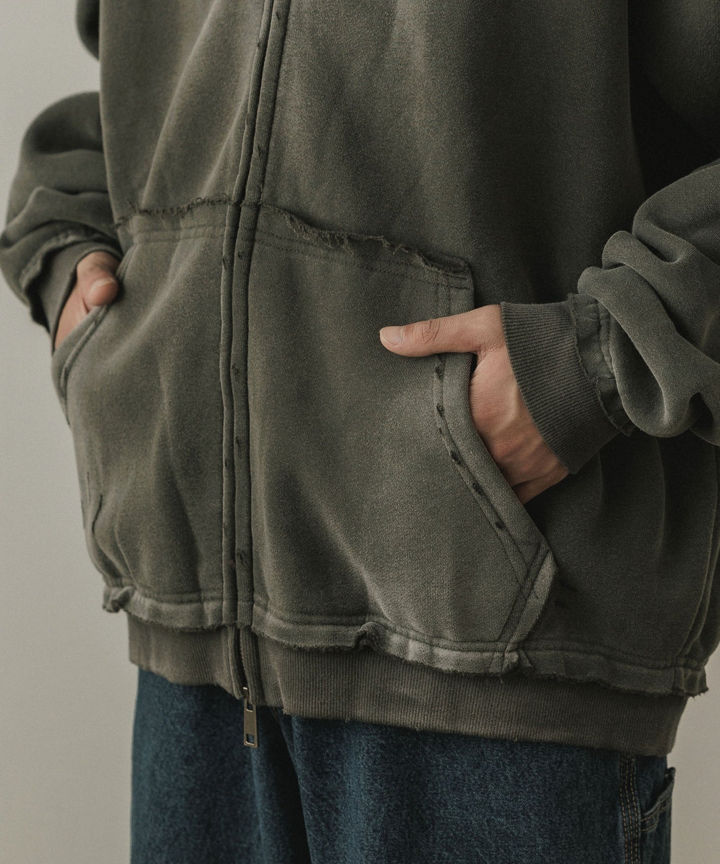 ALL RUNS / ヴィンテージ ウォッシュ加工 ダブルジップパーカー