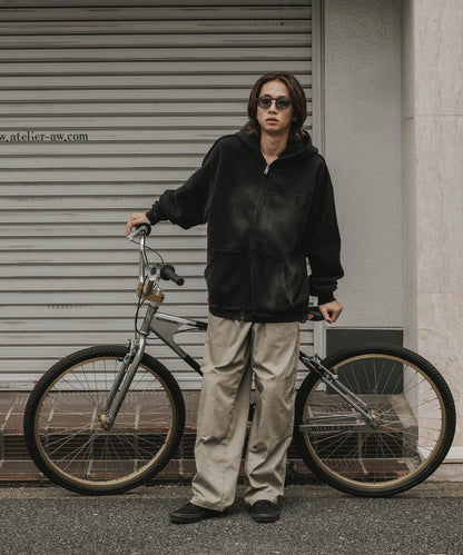 ALL RUNS / ヴィンテージ ウォッシュ加工 ダブルジップパーカー