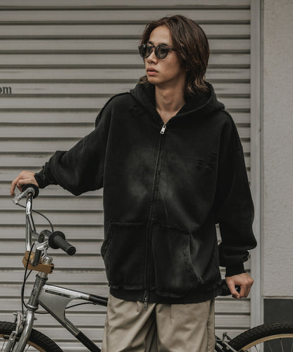 ALL RUNS / ヴィンテージ ウォッシュ加工 ダブルジップパーカー