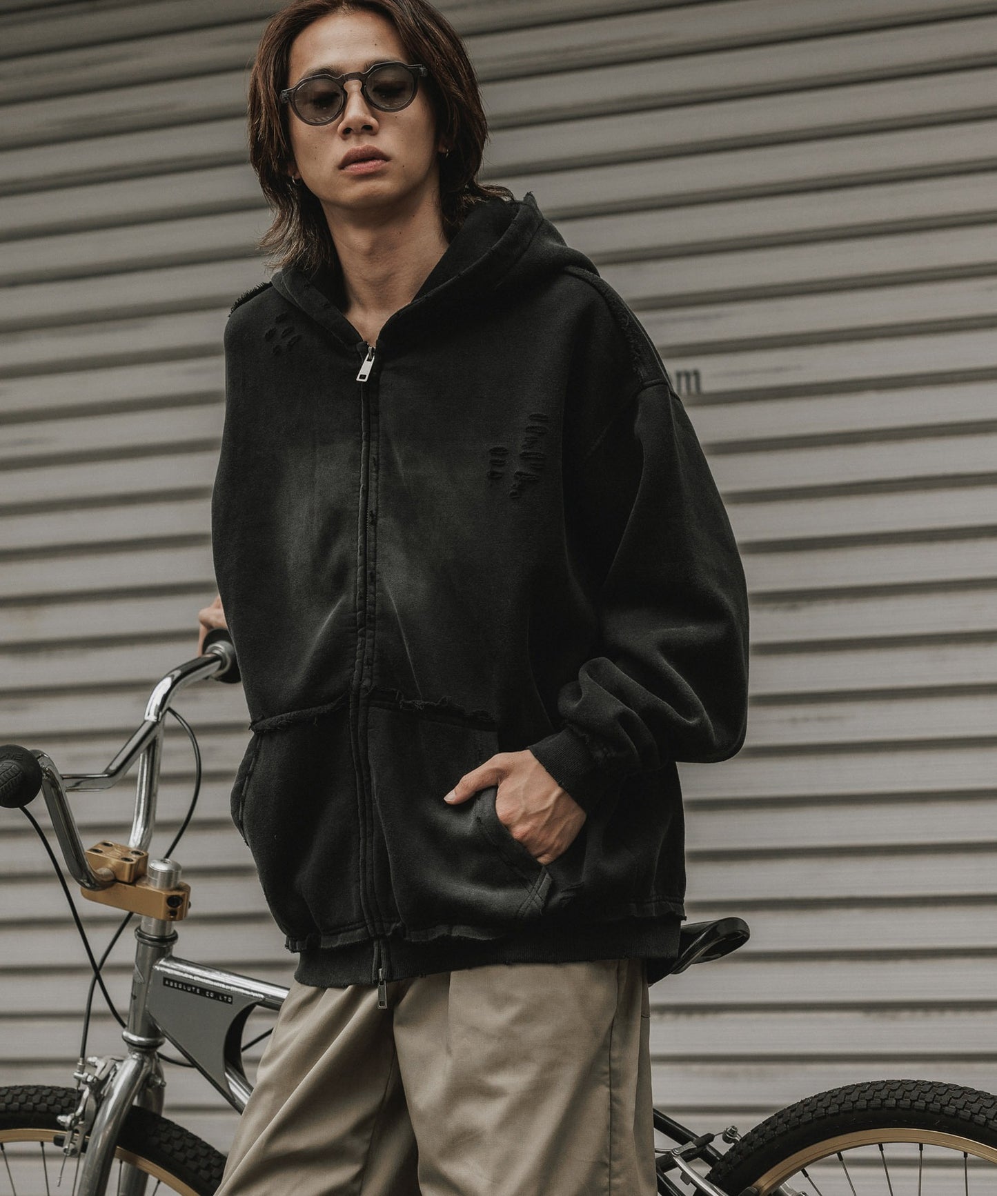 ALL RUNS / ヴィンテージ ウォッシュ加工 ダブルジップパーカー