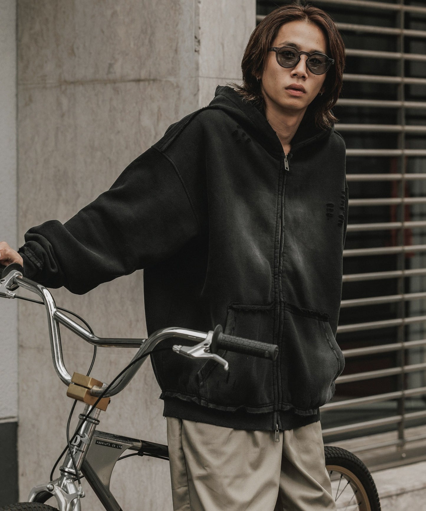 ALL RUNS / ヴィンテージ ウォッシュ加工 ダブルジップパーカー