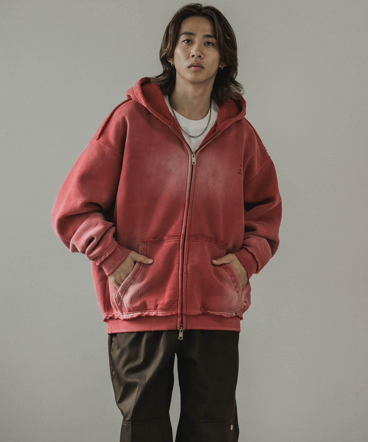 ALL RUNS / ヴィンテージ ウォッシュ加工 ダブルジップパーカー