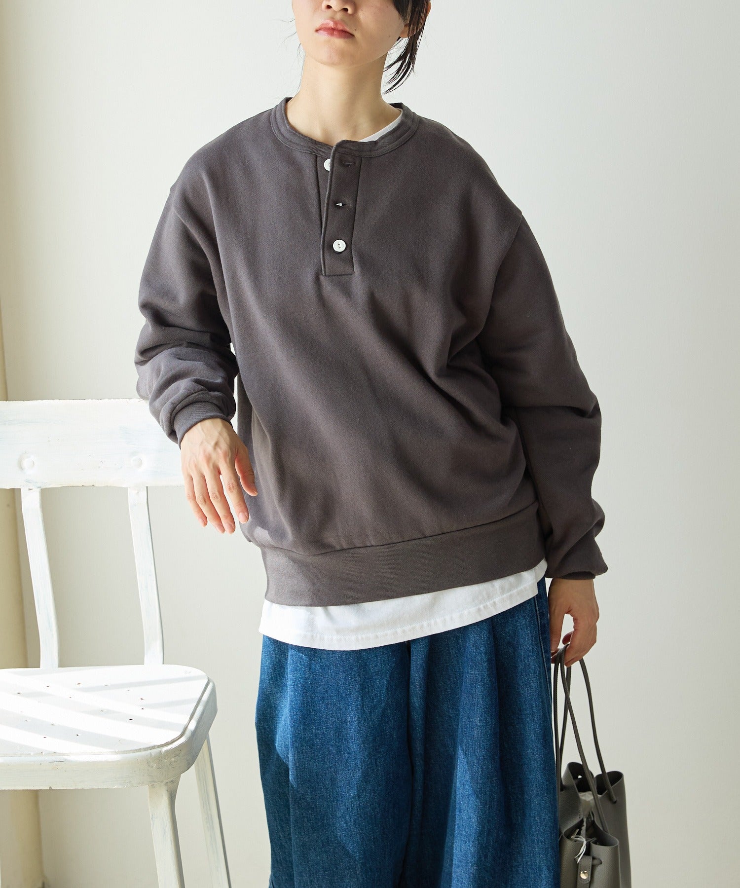 Healthknit / Classic sweatshirt henley neck long sleeve スウェット