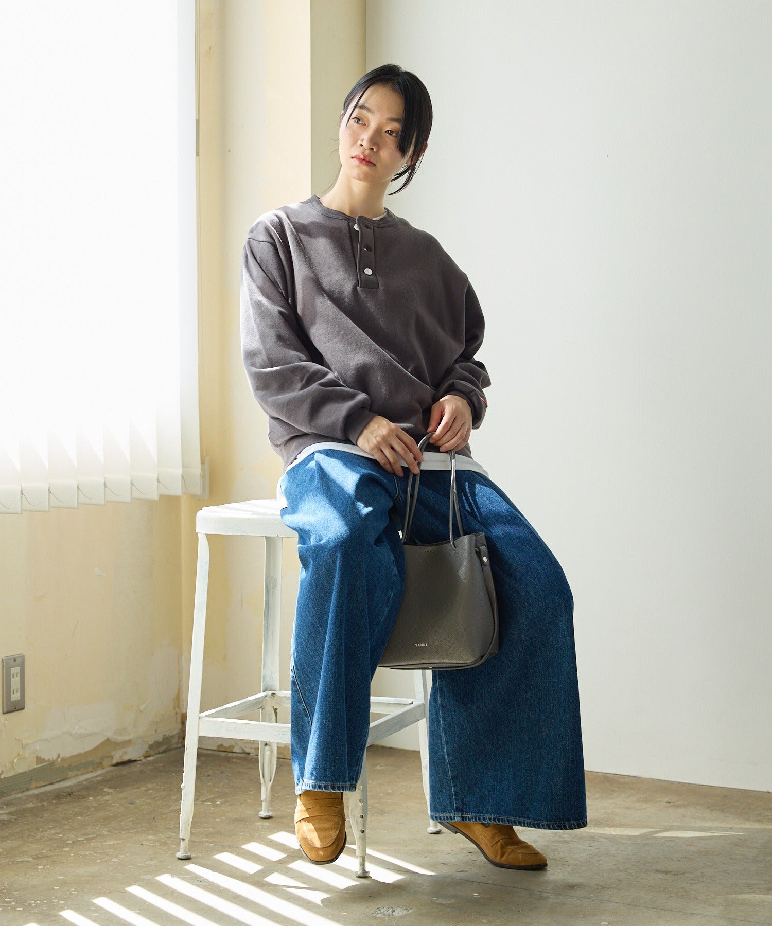 Healthknit / Classic sweatshirt henley neck long sleeve スウェット