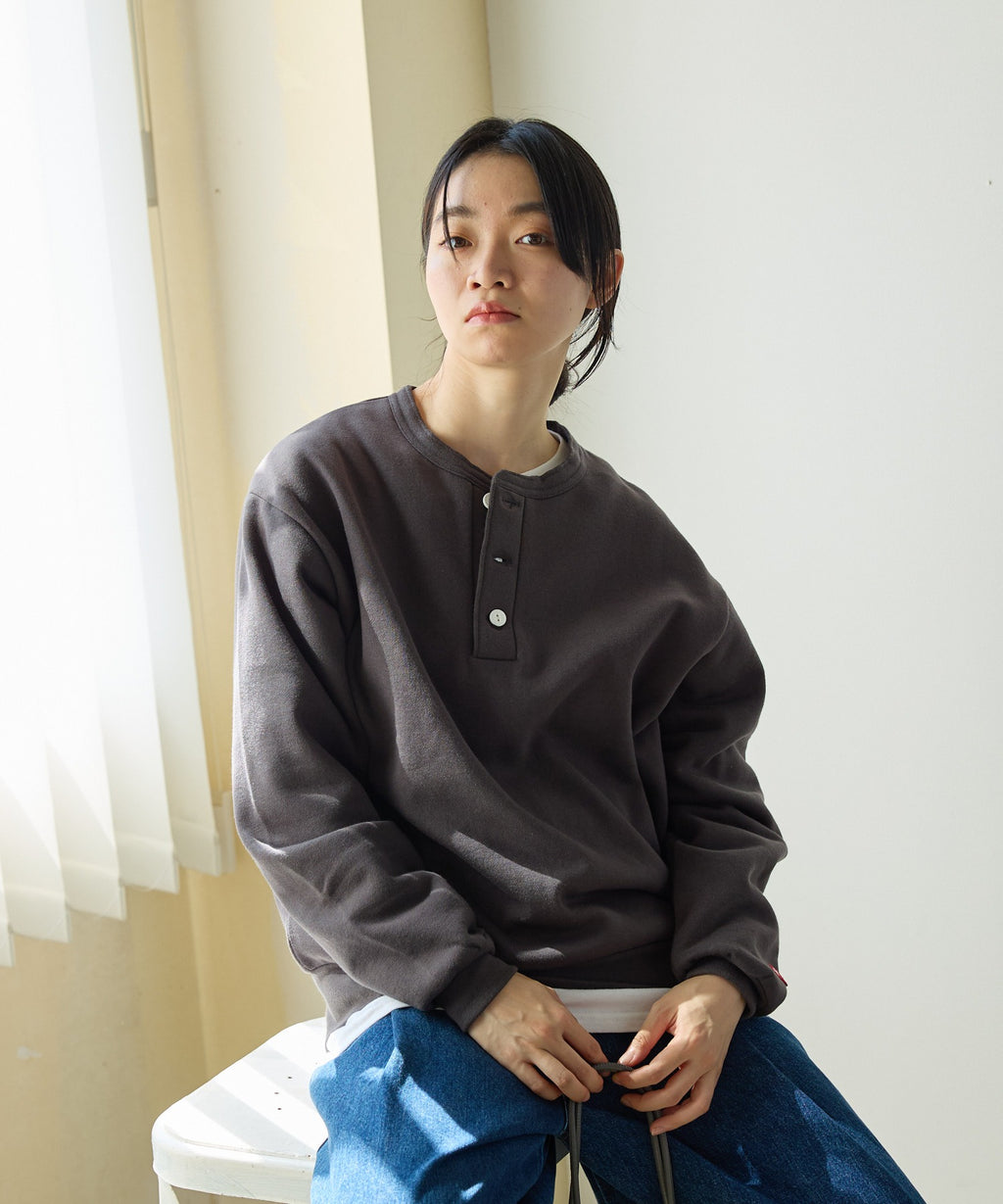 Healthknit / Classic sweatshirt henley neck long sleeve スウェット