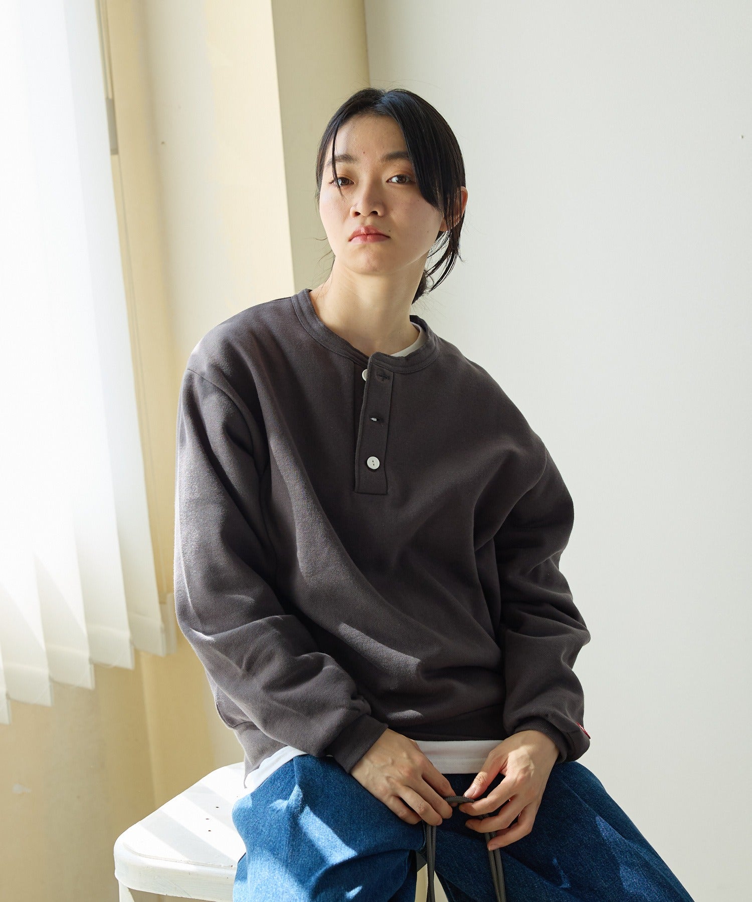 Healthknit / Classic sweatshirt henley neck long sleeve スウェット