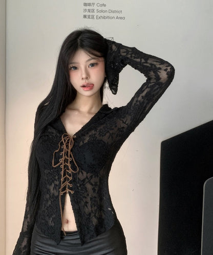 Lace-Up Floral Lace Tops / レースアップ 花柄レーストップス