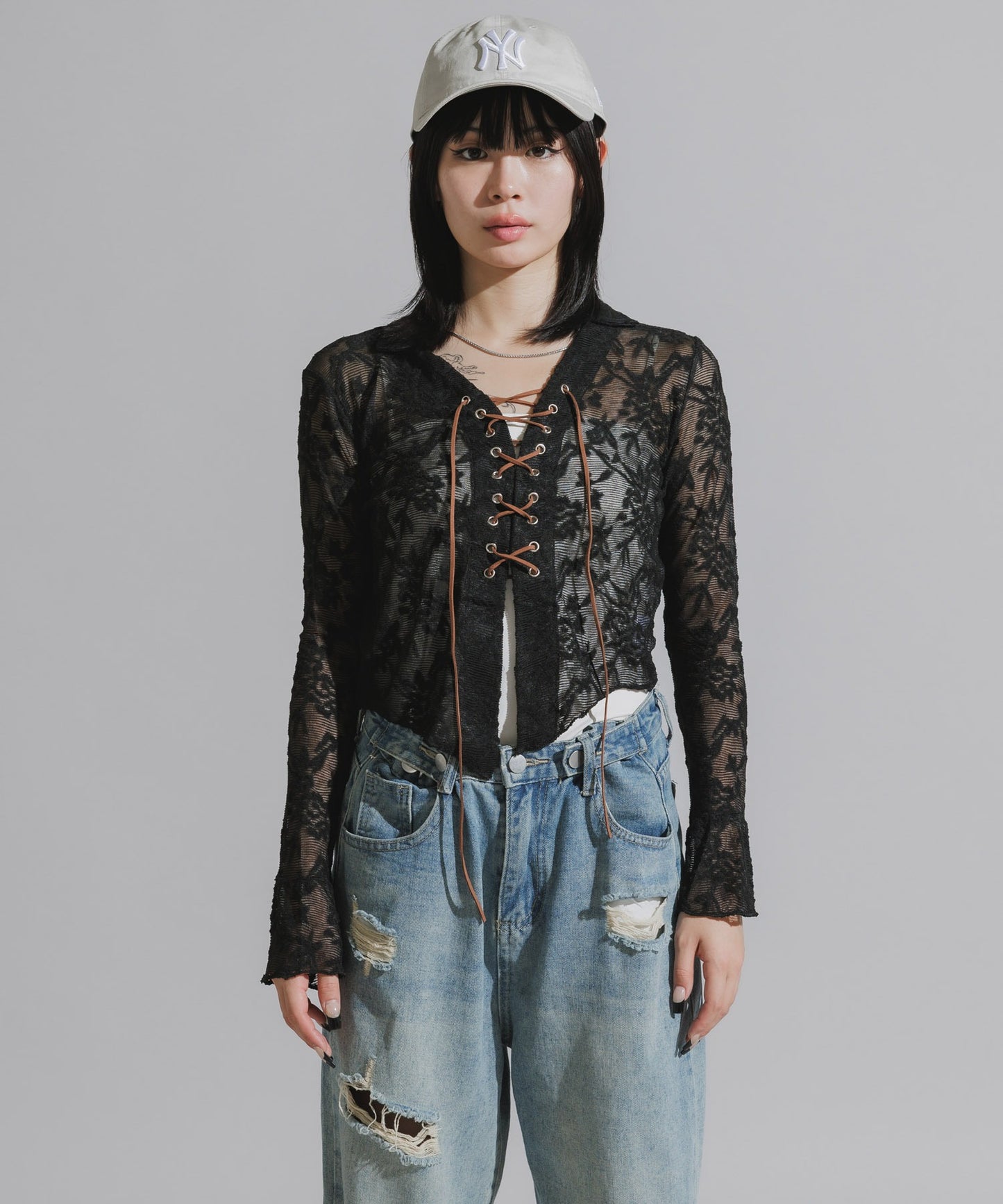 Lace-Up Floral Lace Tops / レースアップ 花柄レーストップス