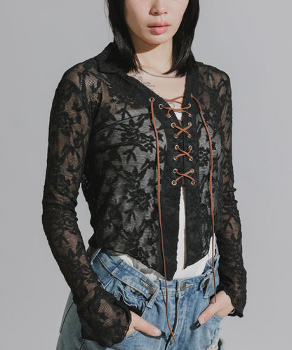 Lace-Up Floral Lace Tops / レースアップ 花柄レーストップス