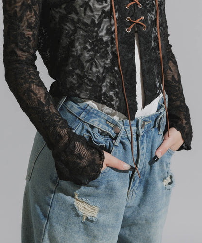 Lace-Up Floral Lace Tops / レースアップ 花柄レーストップス