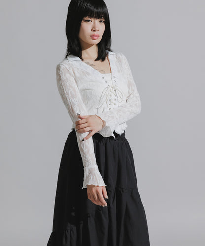 Lace-Up Floral Lace Tops / レースアップ 花柄レーストップス