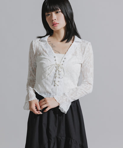 Lace-Up Floral Lace Tops / レースアップ 花柄レーストップス