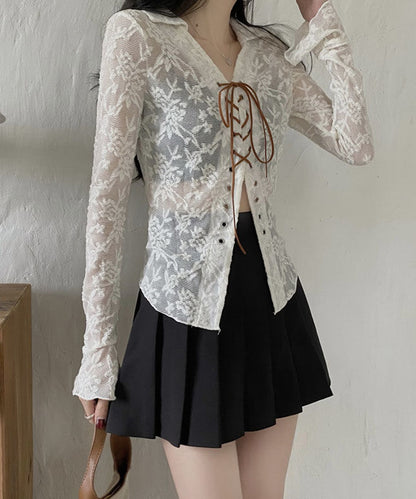 Lace-Up Floral Lace Tops / レースアップ 花柄レーストップス
