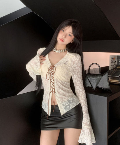 Lace-Up Floral Lace Tops / レースアップ 花柄レーストップス