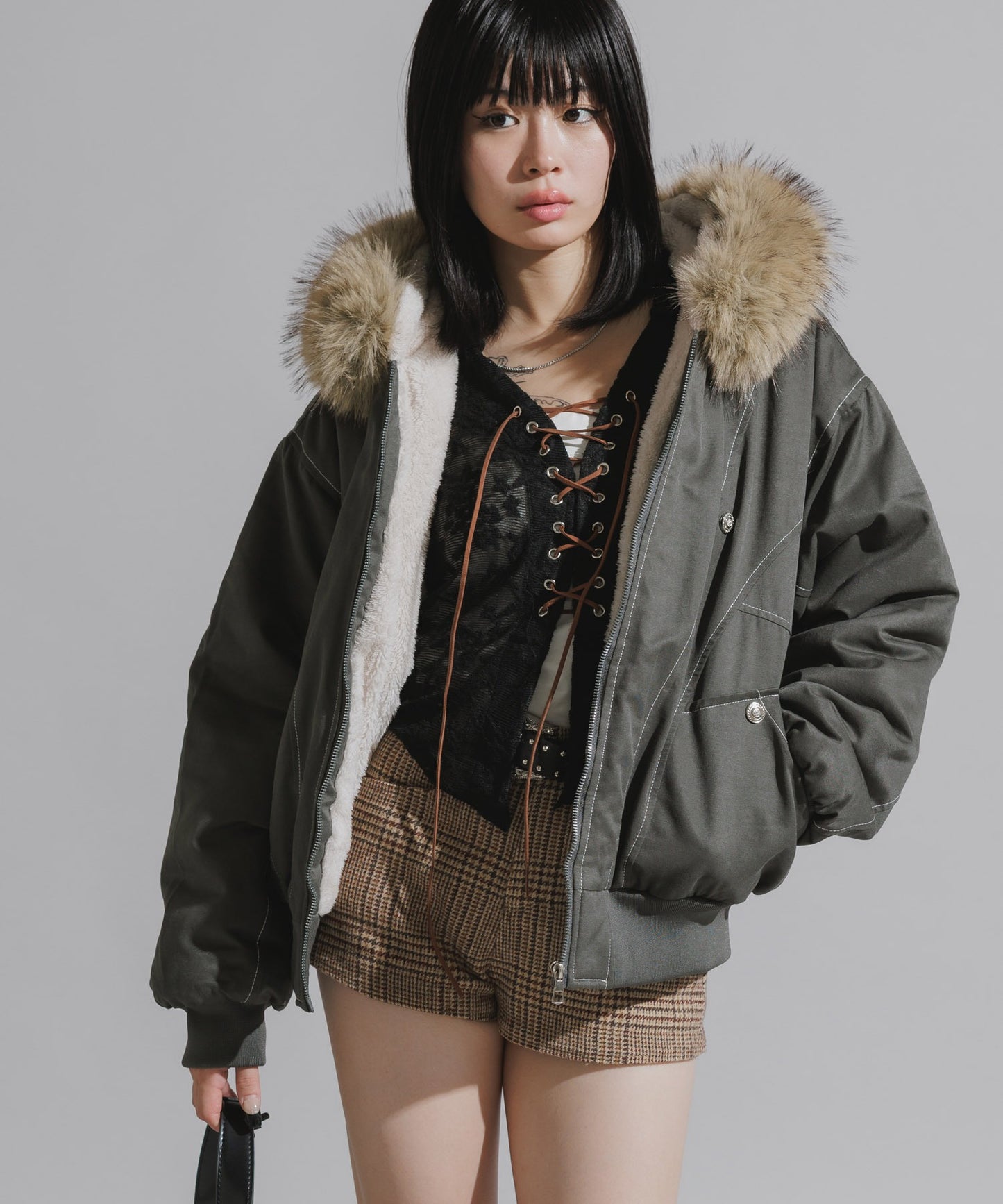 Chick / N2B-Style Faux Fur Hooded Blouson