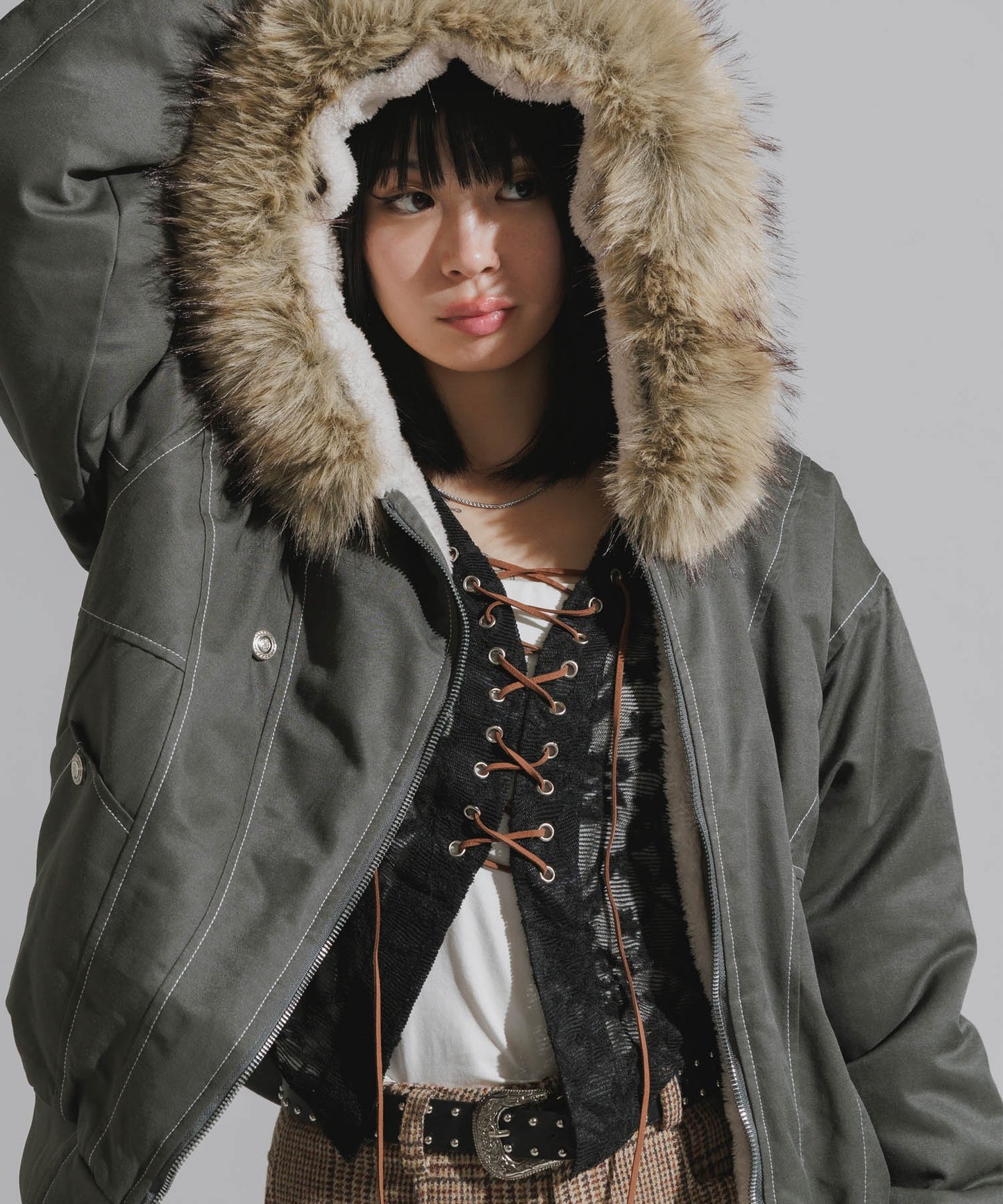 Chick / N2B-Style Faux Fur Hooded Blouson