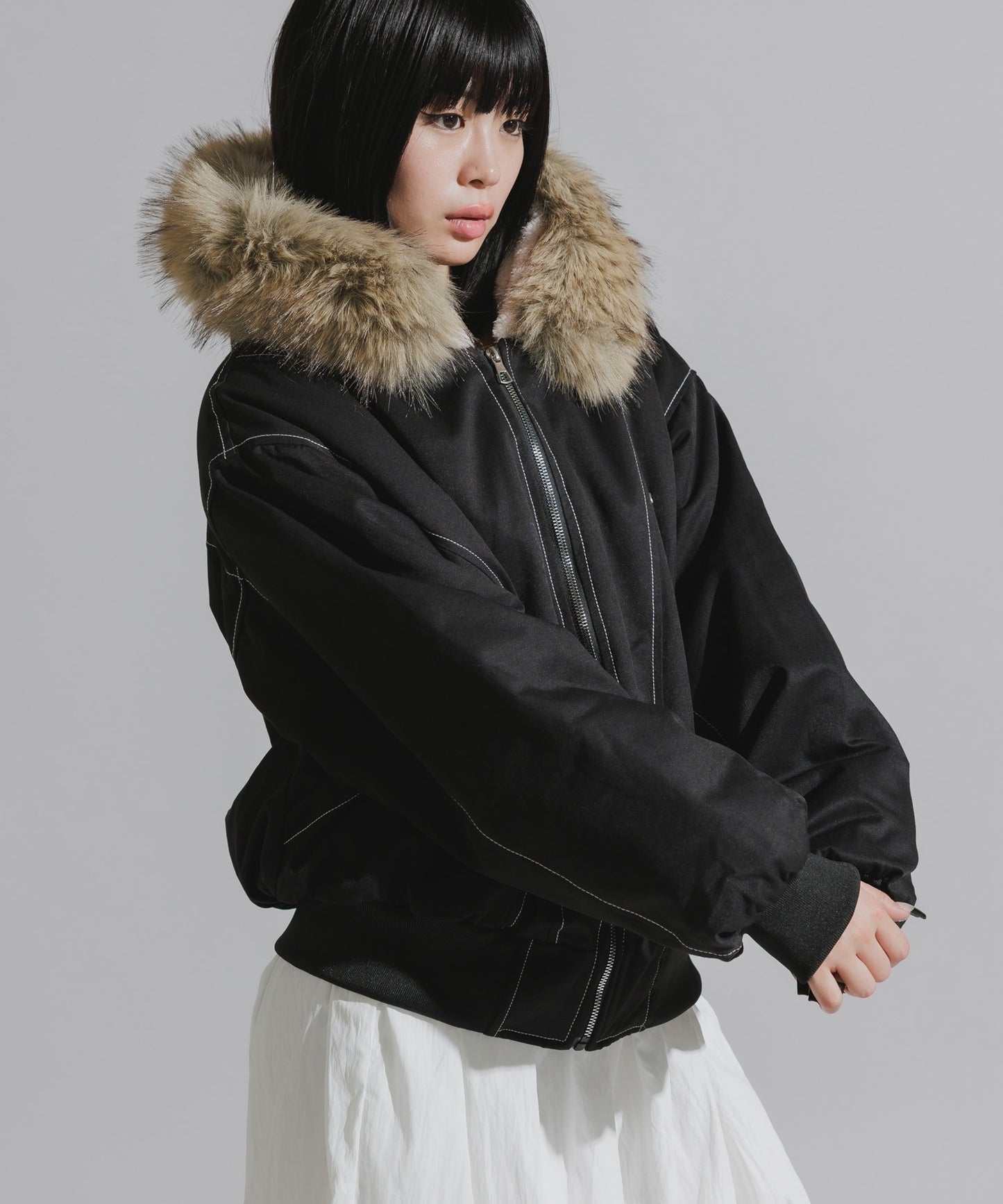 Chick / N2B-Style Faux Fur Hooded Blouson