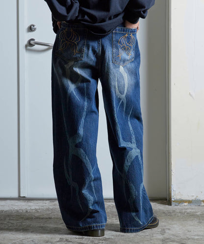 SUPPLIER / Vintage Wash Tribal Double Knee Baggy Jeans