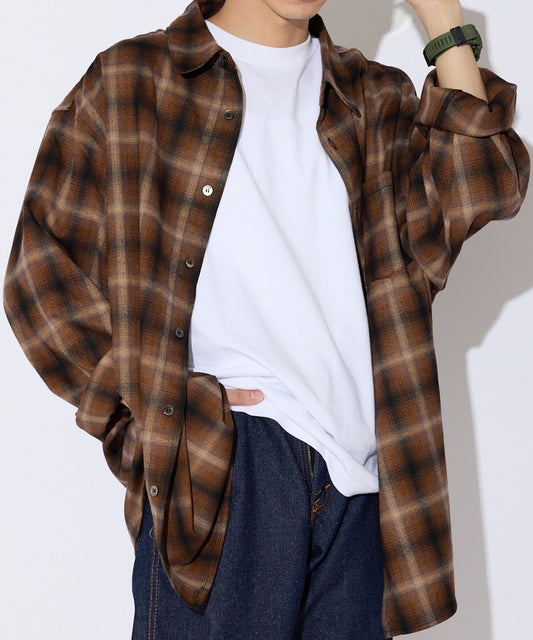 ALL RUNS / ワイドシルエット オンブレチェックシャツ