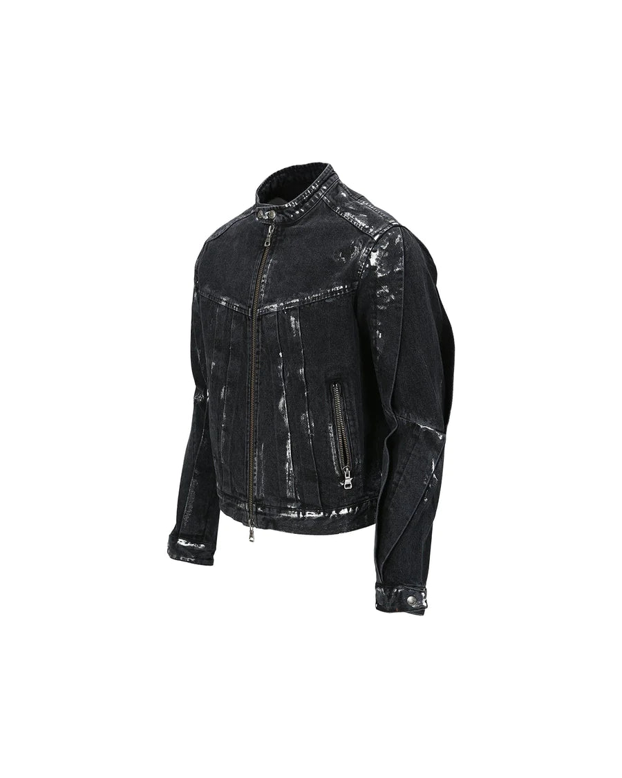 WAX COATED DENIM MOTORCYCLE JACKET
