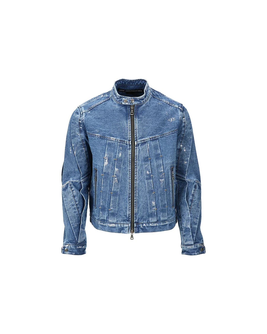 WAX COATED DENIM MOTORCYCLE JACKET
