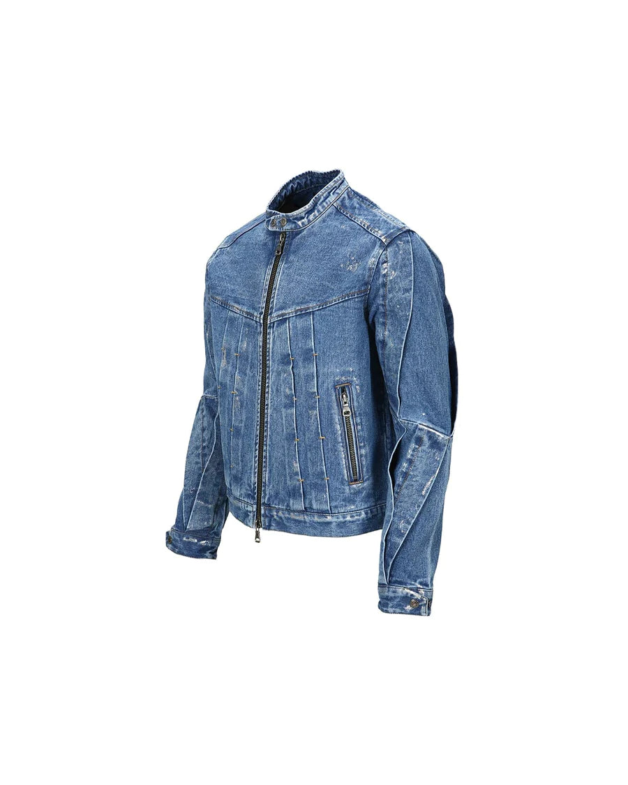 WAX COATED DENIM MOTORCYCLE JACKET