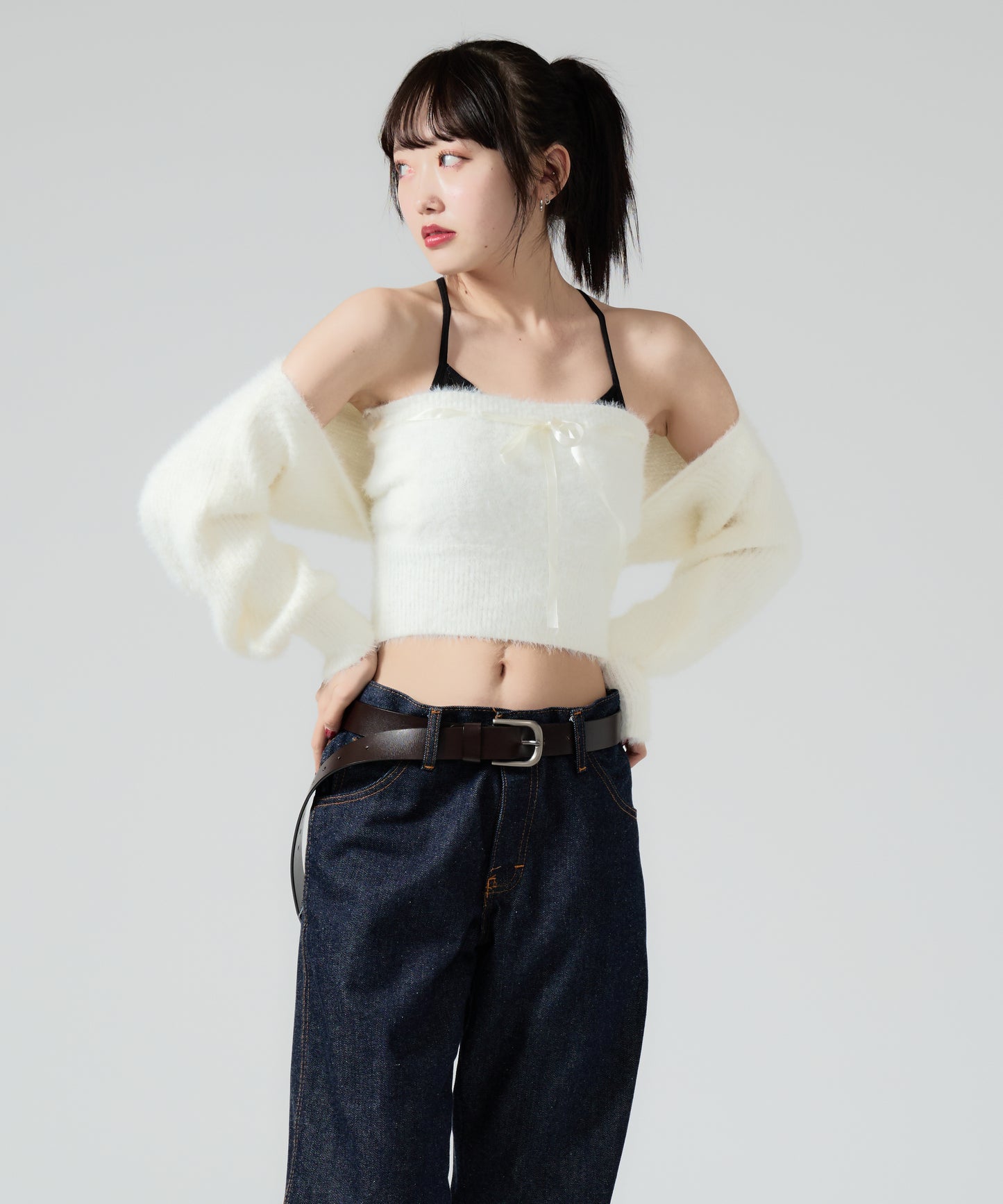 Chick / Ribbon Knit camisole + Knit Cardiganリボンニットキャミ + ニットカーディガン アンサンブル 2点セット